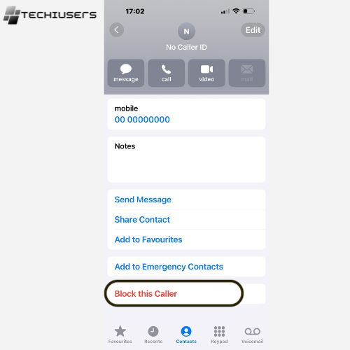 Find the option that says "Block this Caller" in this new contact's profile and tap it